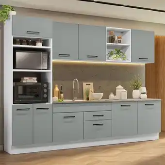 Pão de Açúcar Armário de cozinha completa 310cm branco/cinza agata madesa 02 oferta