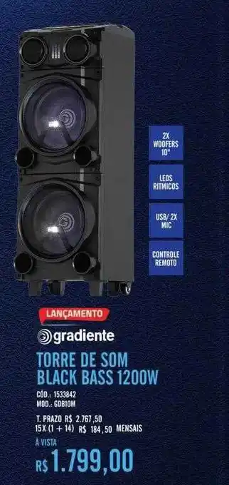 Zema Gradiente torre de som black bass 1200w oferta