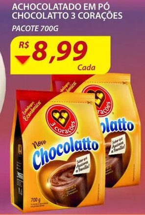 Assaí Atacadista Achocolatado em po Chocolatto 3 Corações 700g oferta