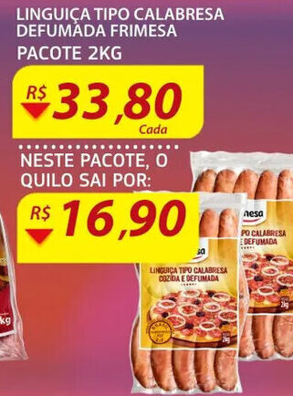 Assaí Atacadista Linguica Tipo Calabresa Defumada Frimesa 2kg oferta