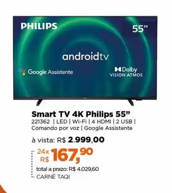 Lojas TaQi Smart tv 4k philips 55 oferta
