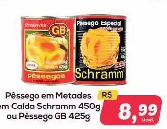 Pêssego em metades em calda schramm ou pêssego gb