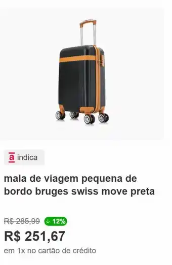Lojas Americanas Mala de Viagem Pequena de Bordo Bruges Swiss Move Preta oferta