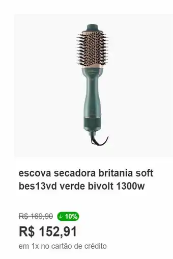 Lojas Americanas Escova Secadora Britania Soft Bes13vd verde bivolt 1300w oferta