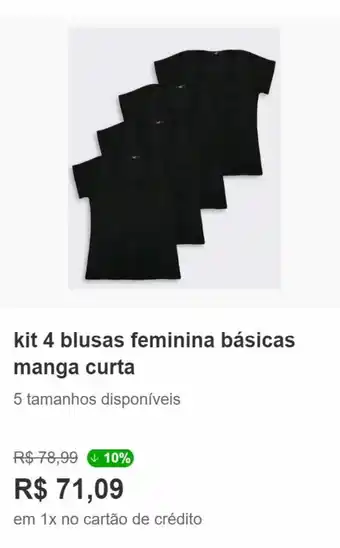 Kit 4 Blusas Feminina basicas manga Curta