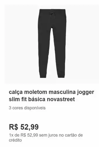 Lojas Americanas Calca Moletom Masculina Jogger Slim Fit Basica Novastreet oferta