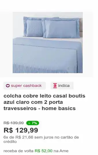 Colcha Cobre Leito Casal Boutis Azul Claro com 2 porta Travesseiros - home basic