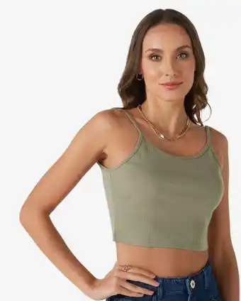 Riachuelo Regata cropped feminina alça fina malha canelada lisa verde pool by riachuelo oferta