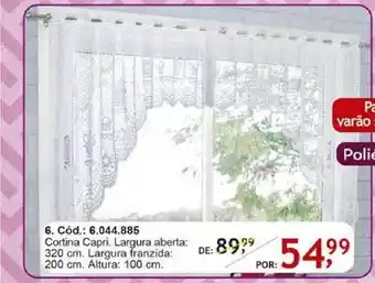 Cortina Capri. Largura Aberta Largura Franzida Altura