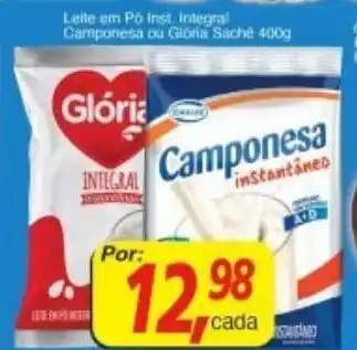 Supermercados Guanabara Leite em po Inst. Integral Camponesa ou Gloria sache 400g oferta