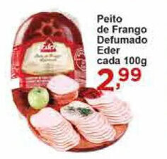 Rossi Supermercado Peito de frango defumado Eder cada 100g oferta