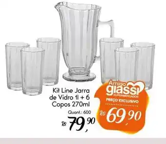 Giassi Supermercados Kit line jarra de vidro 1l + 6 copos oferta