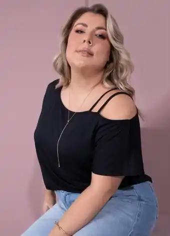 Posthaus Quintess - blusa preta com tiras no ombro oferta