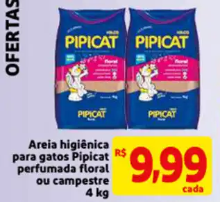 Mercado Extra Areia higienica para gatos Pipicat perfumada Floral ou campestre 4kg oferta