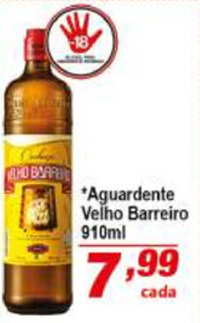 Aguardente Velho Barreiro 910ml