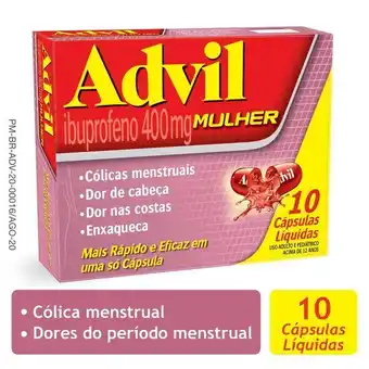 Advil mulher 400mg analgésico para alívio da cólica menstrual blister com 10 cápsulas líquidas