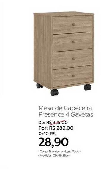 Grupo Formosa Mesa De Cabeceira Presence 4 Gavetas oferta