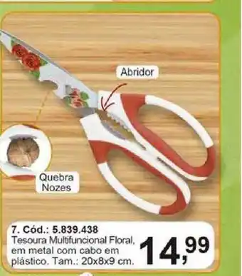Tesoura Multifuncional Floral Em Metal Com Cabo Em Plástico  20x8x9cm