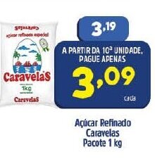Arena Atacado Acucar Refinado Caravelas pacote 1kg oferta
