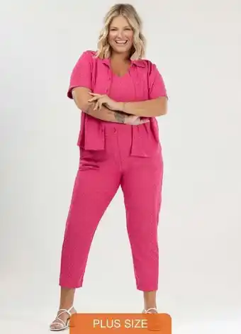 Donna peck - conjunto camisa, cropped e calça plus size pink