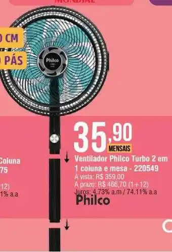 Berlanda Ventilador philco turbo 2cm 1 coluna e mesa oferta