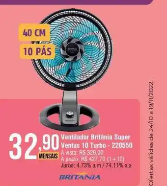 Berlanda Ventilador britânia super ventus 10 turbo oferta
