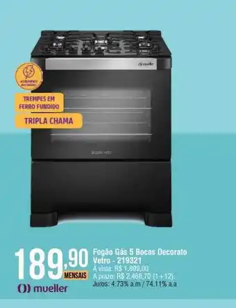 Berlanda Fogão gás 5 bocas decorato vetro oferta