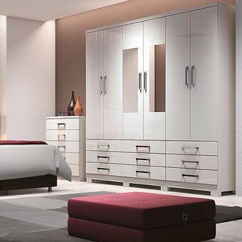 Guarda-roupa casal 6 portas bater 9 gavetas lara henn roupeiro
