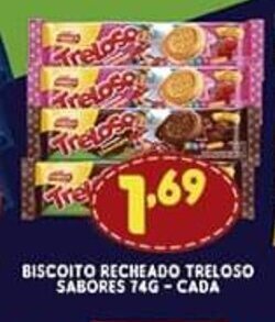 Supermercados Cristal Biscoito Recheado Treloso Sabores 74g cada oferta