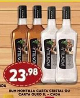 Supermercados Cristal Rum Montilla Carta Cristal ou Carta Ouro 1L cada oferta