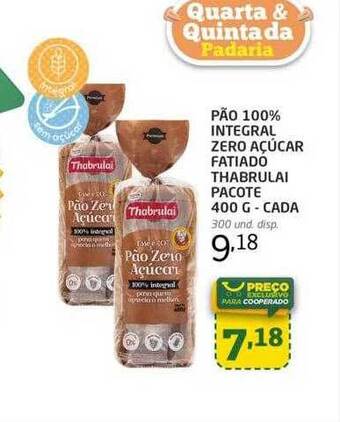 Cooper Pão 100% integral zero açucar fatiado thabrulai oferta
