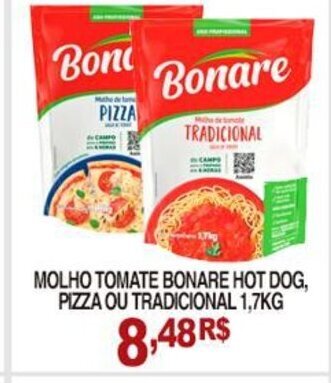 Mercadão Atacadista Molho Tomate Bonare Hot Dog, Pizza ou Tradicional 1.7kg oferta
