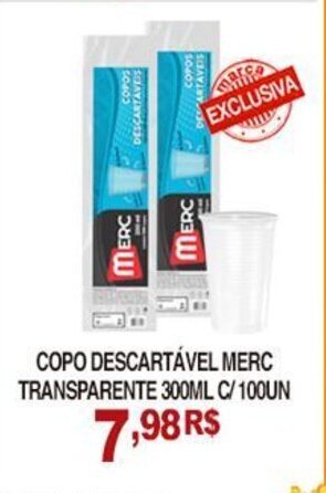 Mercadão Atacadista Copo Descartavel Merc Transparente 300ml c/100un oferta