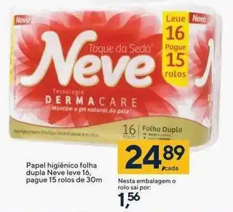 Papel higiênico folha dupla neve leve 16 pague 15 rolos