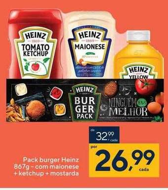 Pack burger heinz com maionese + ketchup + mostarda