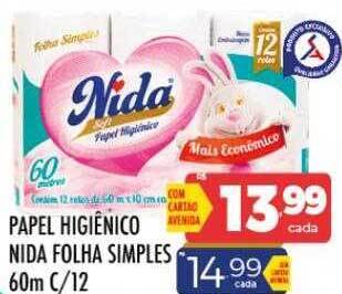 Supermercados Avenida Papel higiênico nida folha simples oferta