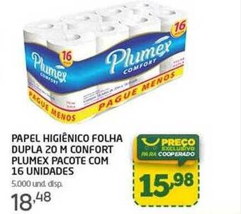 Cooper Papel higiênico folha dupla confort plumex pacote com 16 oferta