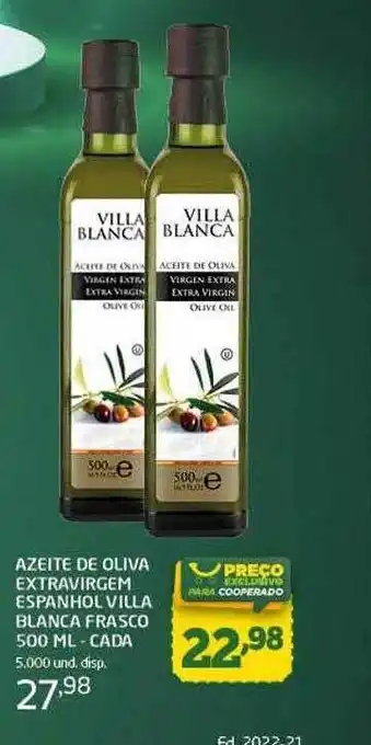 Azeite de oliva extravirgem espanhol villa blanca frasco - cada