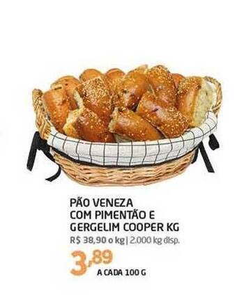 Cooper Pão veneza com pimentão e gergelim cooper kg oferta