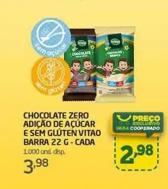 Cooper Chocolate zero adição de açúcar e sem glúten vitao barra - cada oferta