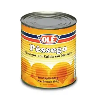 Pêssego em calda olé metades lata 450g