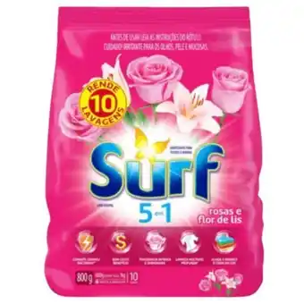 Ourinhos Hipermercado Lava roupas em pó surf 5 em 1 rosas e flor de lis 800g oferta