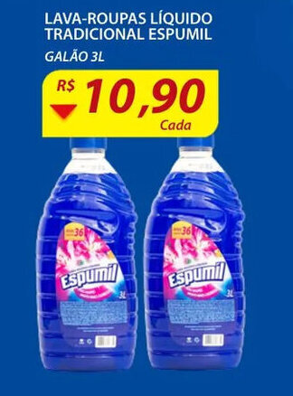 Assaí Atacadista Lava roupas Liquido Tradicional Espumil 3L oferta