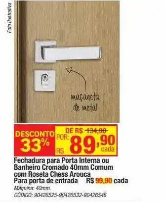 Fechadura para porta interna ou bancheiro cromado 40mm comum com roseta chess arouca para porta de entrada
