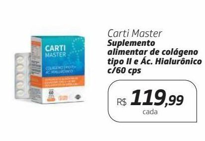 Carti master suplemento alimentar de colágeno tipo ii e ác. hialurônico  c/60 cps oferta na Drogal