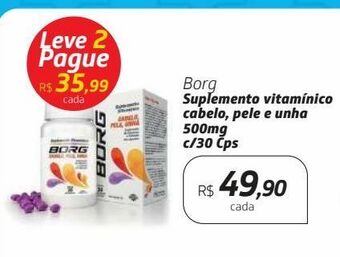 Drogal Borg suplemento vitamínico cabelo, pele e unha 500mg c/30 cps oferta
