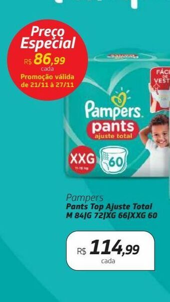 Drogal Pampers pants top ajuste total m 84|g 72|xg 66|xxg 60 oferta