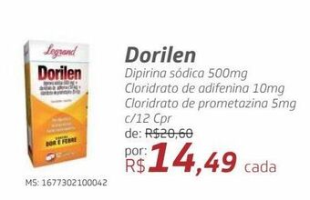 Drogal Dorilen dipirina sódica 500mg cloridrato de adifenina 10mg cloridrato de prometazina 5mg c/12 cpr oferta