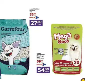 Carrefour Areia higiênica p gatos tapete higiênico p cães mega seco oferta