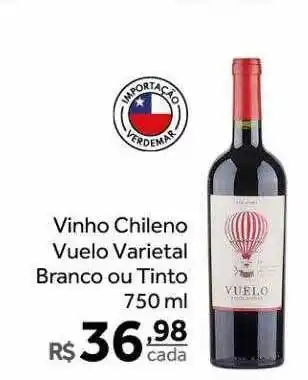 Verdemar Supermercado Vinho chileno vuelo varietal branco ou tinto oferta
